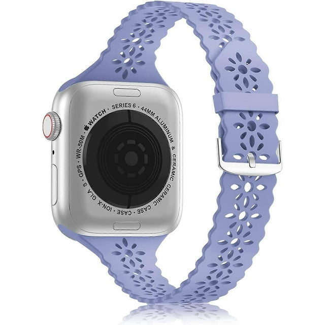 Lace Silicone Band Compatible with Apple Watch Band 38mm 40mm 41mm ,Women Slim Thin Hollow-Out iWatch Sport Wristband with Classic Clasp for iWatch S