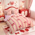 thumbnail image 2 of Manfei Pink Bowknot Lines 7-Piece Twin Bedding,Cute Bow Bedding Comforter Set,Pink Reversible, 2 of 7