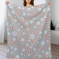 thumbnail image 2 of Gray Christmas Candy Canes Fleece Blanket Winter Snowflakes Lightweight Cozy Warm Throw Blanket for Couch Sofa Bed for Adults Kids Teens Gift 50"x60", 2 of 6