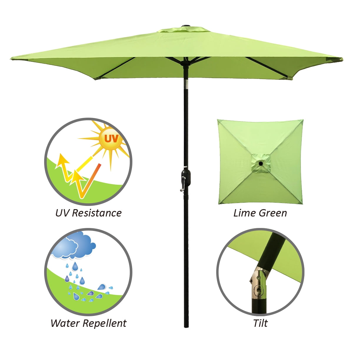 Abble 6.5 Feet Square Market Umbrella - Lime Green