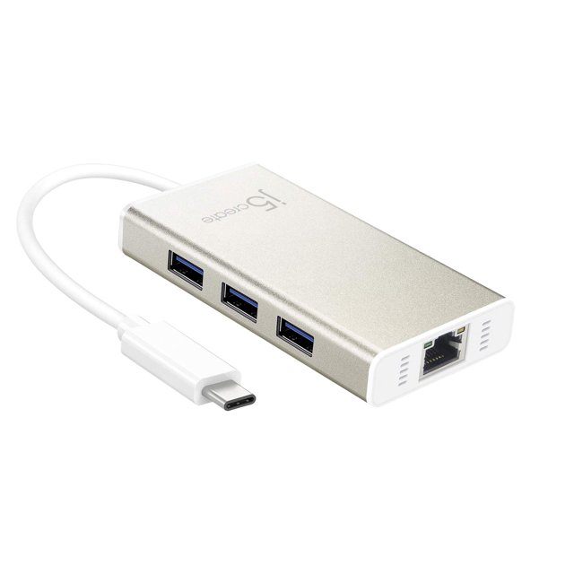 Adaptador de concentrador USB tipo C j5create con Gigabit Ethernet y 3 puertos USB 3.0