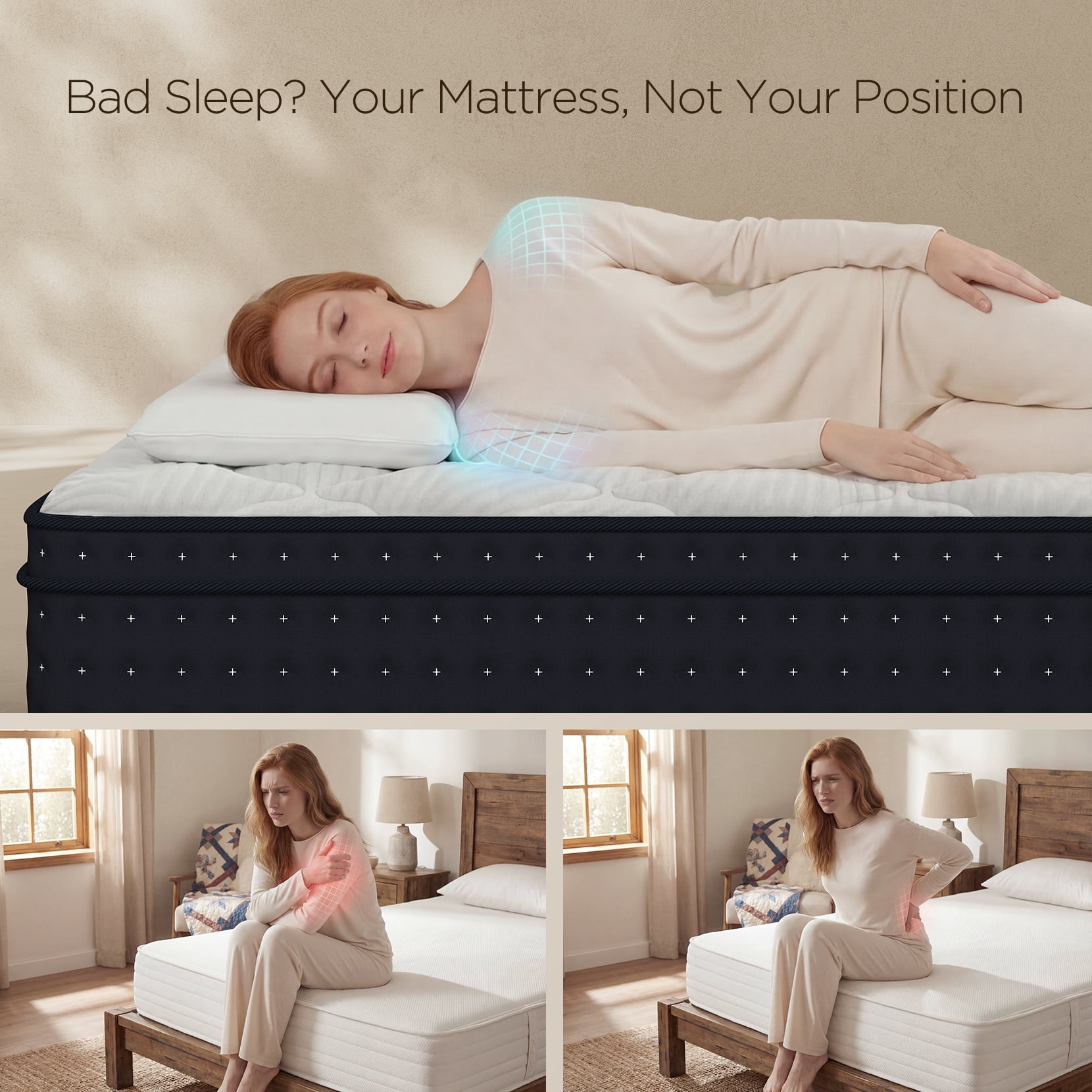 COFUNOK Queen Mattress 12 Inch - Queen Size Mattress Medium Plush Hybrid with Multi-Layer Thick Top, Motion Isolation Pocket Springs for Side Sleepers, Back Pain Relief, CertiPUR-US