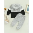 thumbnail image 4 of Qmyliery 2 Pcs Newborn Pants Set, Toddler Contrast Color Long Sleeve Hooded Sweatshirt + Solid Color Trousers with Pocket, 4 of 9