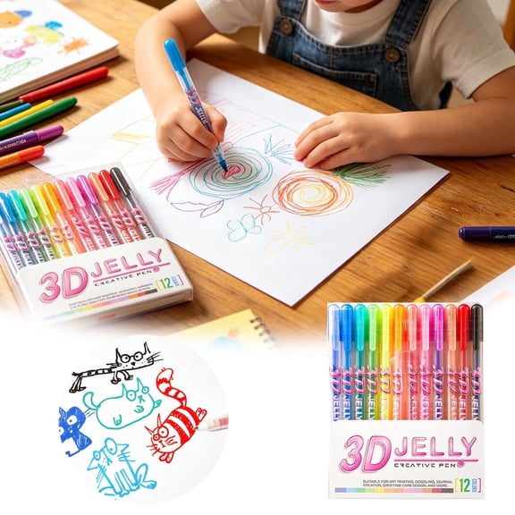 1Ml 3D Jelly Pens Glaze 3D Glossy ink Pens Colorful Pen Highlighters Markers for Adult Coloring Nail Diy Glossy Glaze Pen Smooth for Glass and More