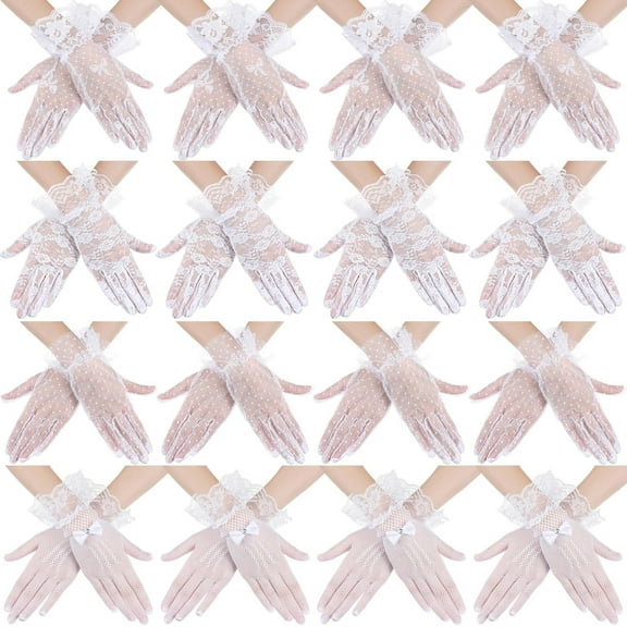 16 Pairs Women Short Lace Gloves Gothic Bride Wedding Mittens Mesh