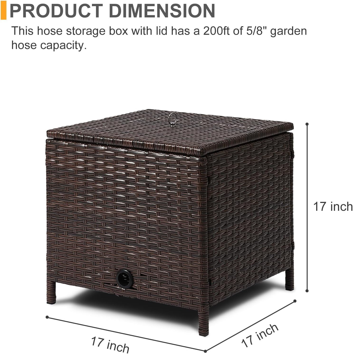 Decorative Garden Hose Storage Box with Lid, Weather Resistant Handwoven PE Rattan Water Hose Holder, Storage For Garden Tools, 200FT 5/8'' Hose Capacity