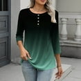 thumbnail image 3 of Hvyesh 3/4 Sleeve Tops for Women Henley Shirt Dressy Tie Dye Tunic T-Shirts Spring Summer Lightweight Going Out Top, 3 of 8