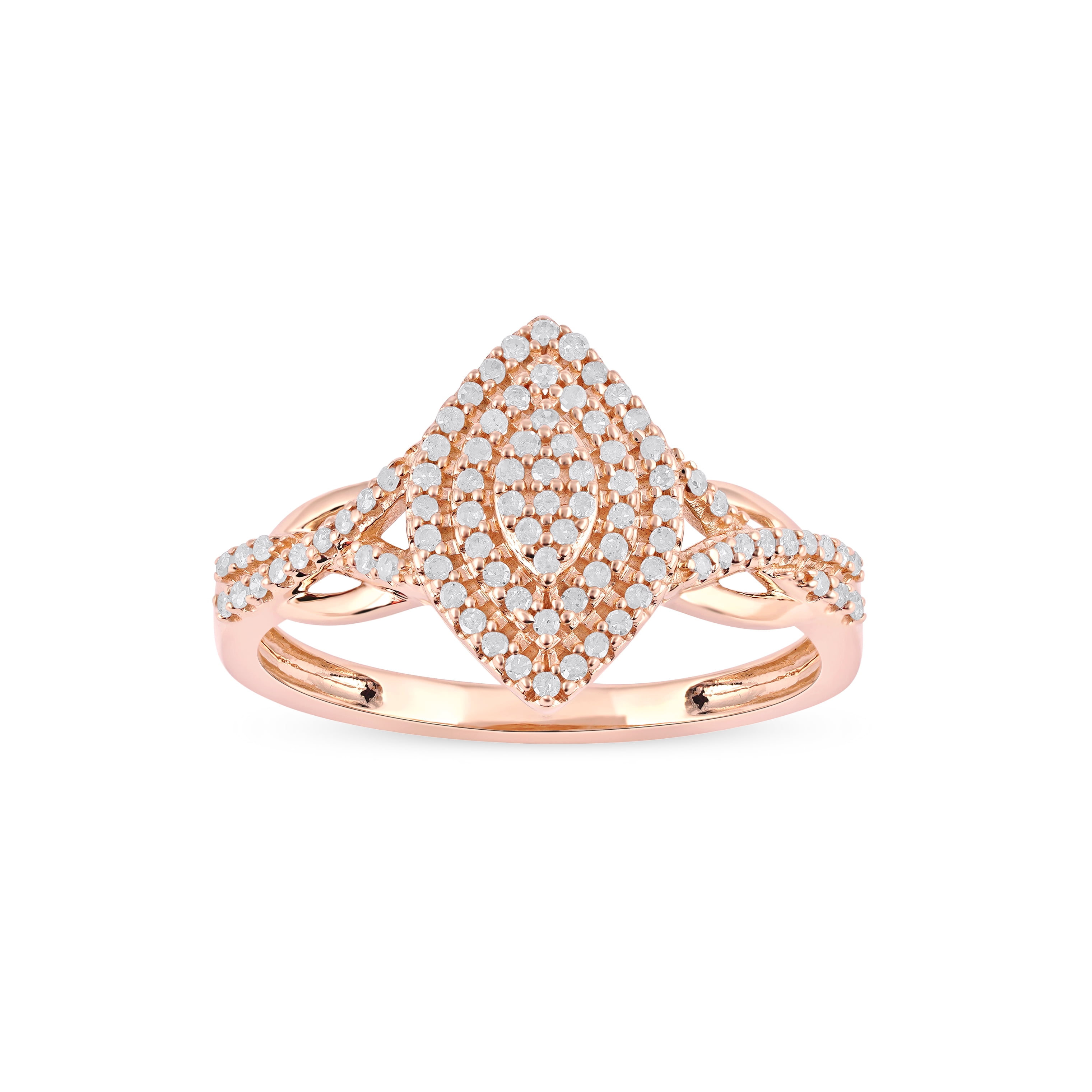 1/4ct TW Diamond 10K Rose Gold Marquise Shaped Cluster Halo Ring