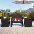 thumbnail image 4 of Costway 4 PCS Patio Conversation Set with Seat Cushions & Tempered Glass Tabletop, Porch Red+Black, 4 of 10