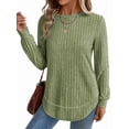 thumbnail image 2 of Tunic Tops for Women Loose Fit Dressy Long Sleeve Shirts Womens Sweaters Crew Neck Fall Clothing Green S, 2 of 6