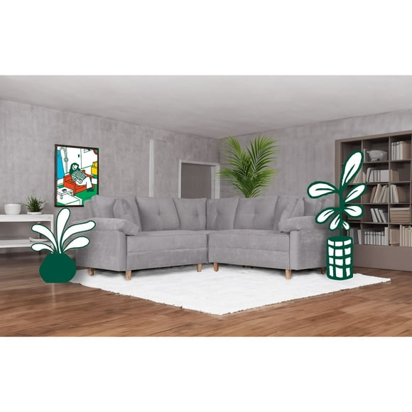 Sala Esquinera de Velvet Gris Claro Makora Modelo Elton