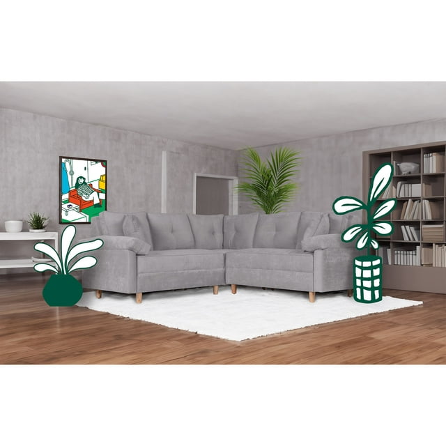 Sala Esquinera de Velvet Gris Claro Makora Modelo Elton