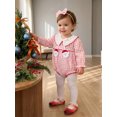 thumbnail image 4 of Cjfdfy Newborn Baby Girl Christmas Outfit Romper Santa Patches Plaid Long Sleeve Bubble Romper And Bow Headband Infant Cute My First Christmas Fall Winter Clothes 0-18M, 4 of 9