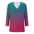 thumbnail image 5 of ZyeKqe 3/4 Length Tops Women Round Neck T Shirts Color Block Summer Top Loose Fitting Tees, 5 of 6