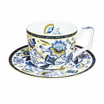 LanHong 8.5 Ounces Tea Cup and Saucer Set Floral Coffee Cup with Saucer Bone China Teacup and Saucer Set Gift for Mom Friend Tea Party