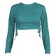 thumbnail image 2 of Gibobby Camisa&nbsp;Vaquera Camiseta umbilical corta de manga larga con cuello redondo y cordón Camiseta de mujer de color sólido a la moda（Verde， L), 2 of 3