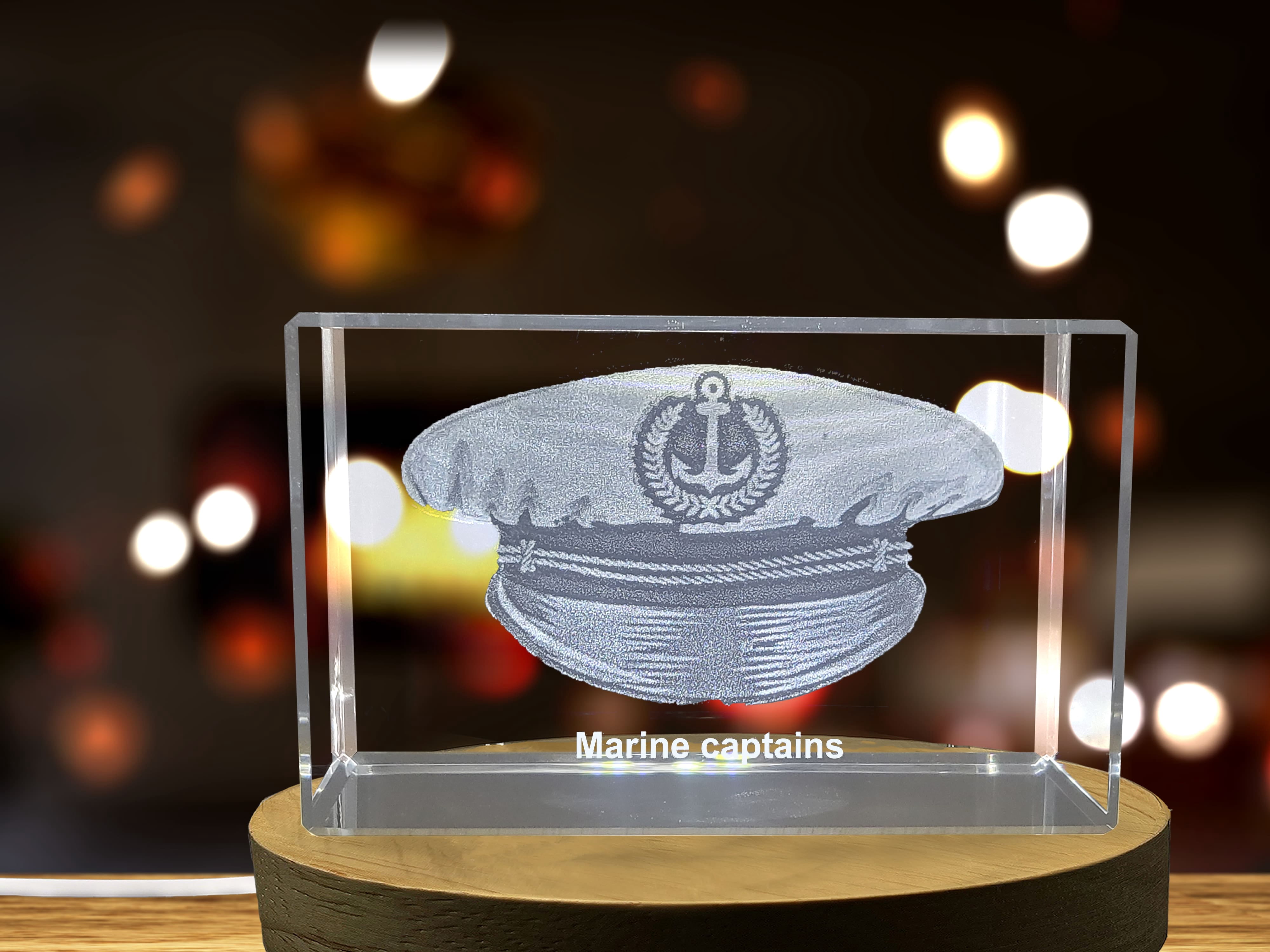 A Captain's Command | Marine captains cap 3D Engraved Crystal
