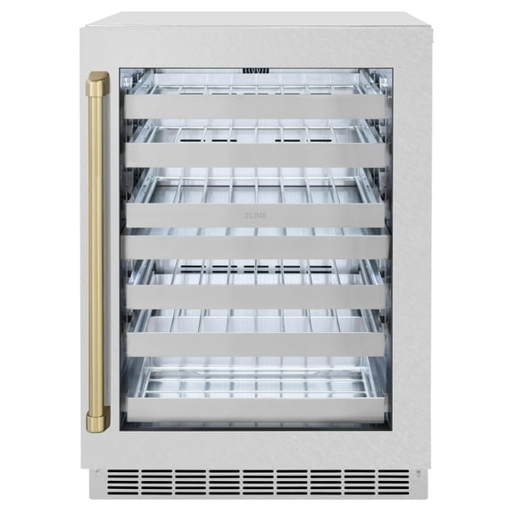 ZLINE Autograph Edition 24 in. Touchstone Dual Zone 44 Bottles Wine Cooler With DuraSnow Stainless Steel Glass Door And Champagne Bronze Handle (RWDOZ-SN-24-CB)