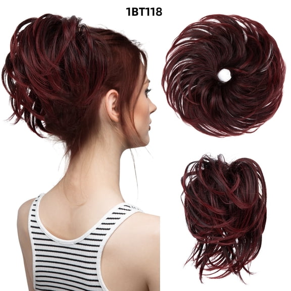 Zhuge Tousled Updo Messy Hair Bun,Natural Adjustable Versatile Synthetic Hair Scrunchies for Women Girls，Dark Wine