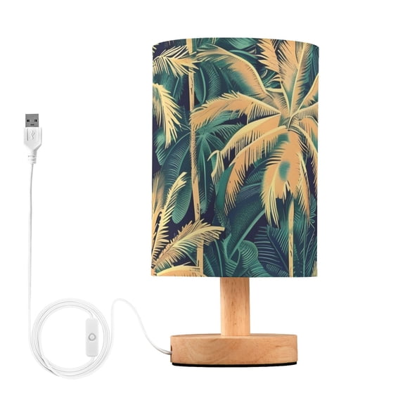 Green and Gold Palm Trees Table Lamp with USB Port LED Warm Light Lamp Night Light Home Decor