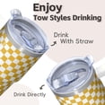 thumbnail image 4 of Stainless Steel 20oz Insulated Geometric Textured Tumbler, Double Wall Coffee Travel Mug with Handle, Leak Proof Straw Lid, 4 of 5