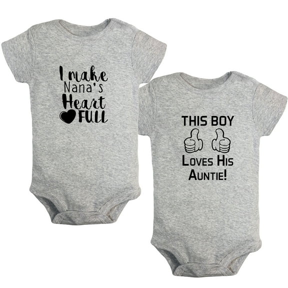 iDzn Pack of 2, This Boy Loves His Auntie & I Make Nana's Heart Full Funny Rompers For Babies, Newborn Baby Unisex Bodysuits, Infant Jumpsuits, Toddler 0-24 Months Kids One-Piece Oufits