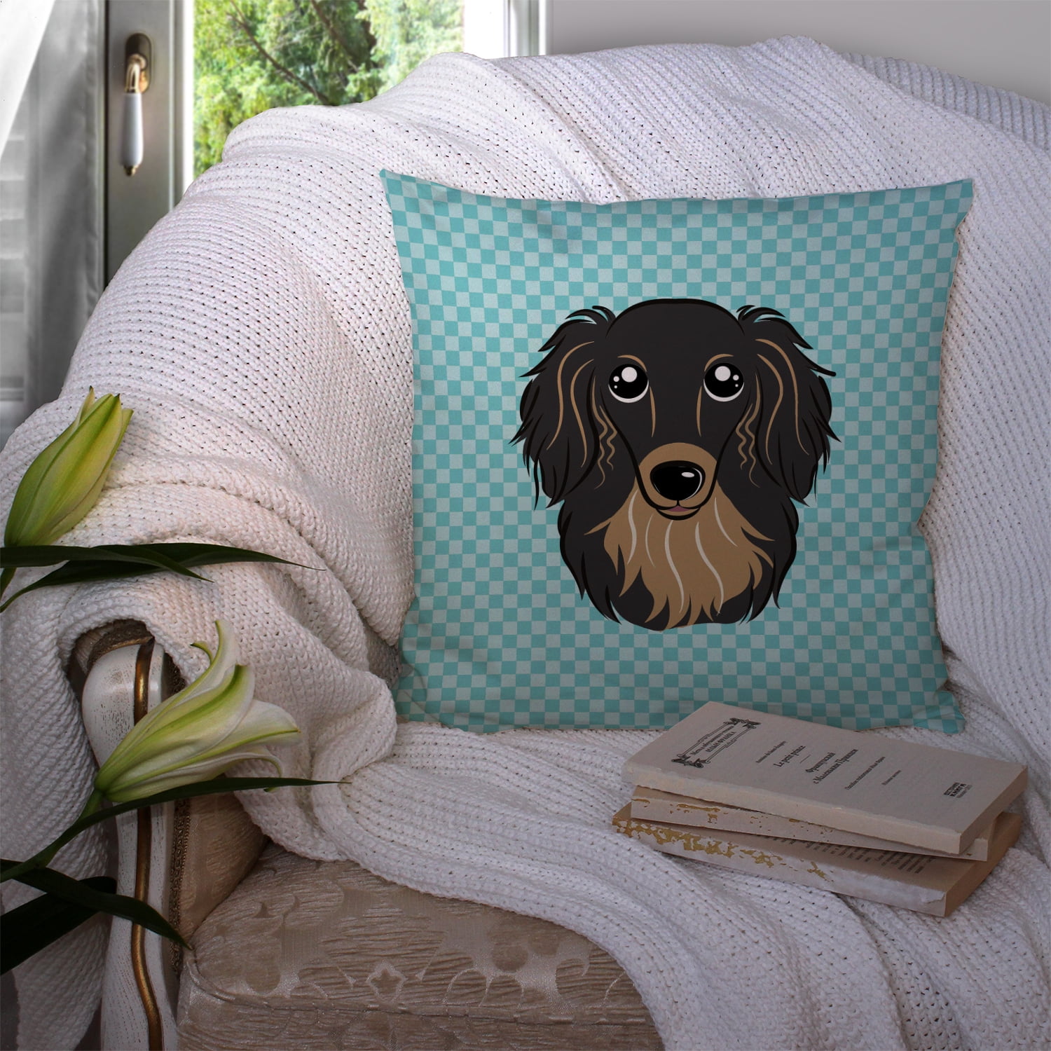 Dog Face Checkerboard Design Fabric Decorative Pillow