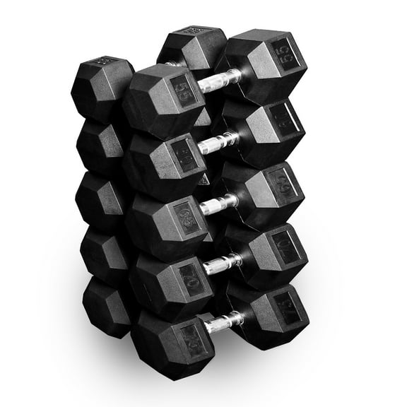 French Fitness Rubber Coated Hex Dumbbell Set 55-75 lbs (New)