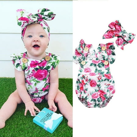 

Hunpta Romper Baby Suit Floral Jumpsuit One-piece Button Romper Girl Girls Dress&Skirt