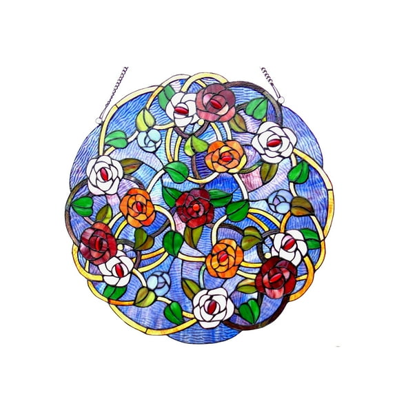 RADIANCE Goods Tiffany-Glass Roses Window Panel 24"