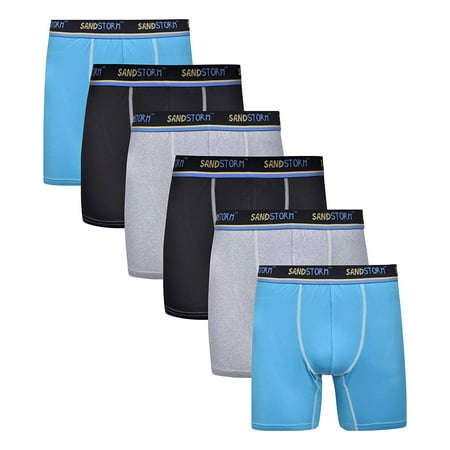 Sand Storm Mens Performance Boxer Briefs - 6-Pack No-Fly Athletic Fit Tagless Breathable