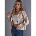 thumbnail image 6 of Women Cropped Jackets Trendy Faux Suede Long Sleeve Button Down Outerwear Coats Milky S, 6 of 7