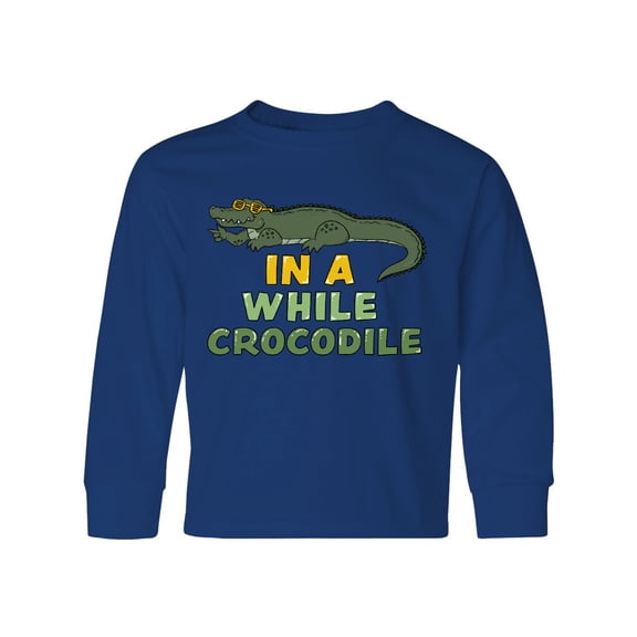 Inktastic In a While Crocodile with Cool Green Crock in Sunglasses Long Sleeve Youth T-Shirt