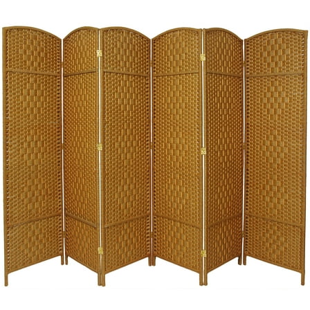 7 ft. Tall Faux Rattan Fiber Diamond Weave Privacy Screen Room Divider - Light Beige - 6 Panels