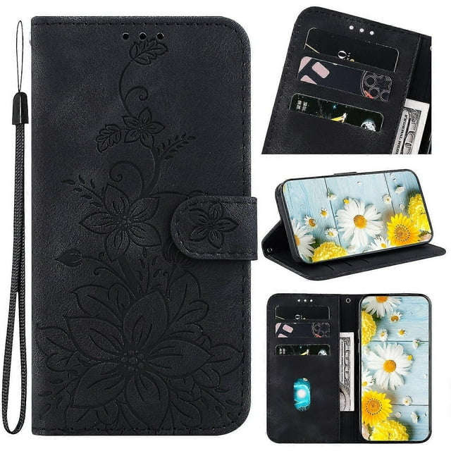 Case For Xiaomi Redmi Note 11s Embossed Lily Flip Wallet Premium Pu Leather Cover With Card Holder Compatible With Xiaomi Redmi Note 11s