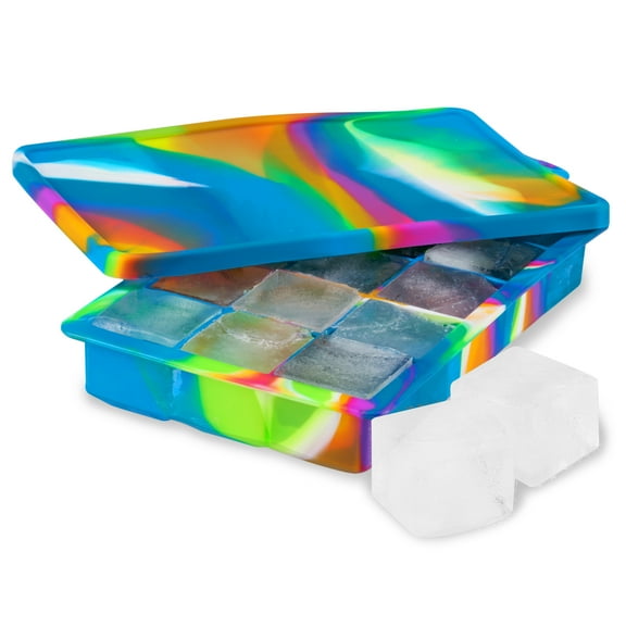 Host Ice Cube Tray with Lid for Cocktails, Teas, 1.25" Cubes Colored Marble