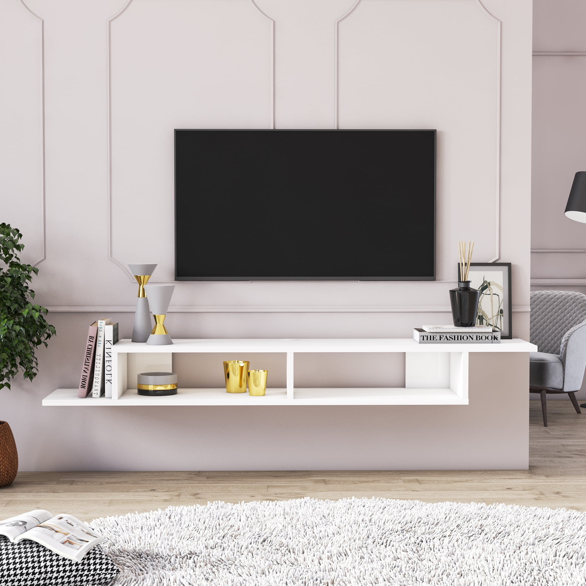 Numudio Floating Tv Stand for TVs up to 55 Inches 59 Inch Wall Mounted Media Console White