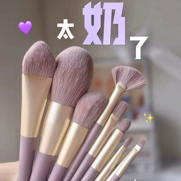 Nvzi Juego de brochas de maquillaje, kit de 9 brochas de maquillaje de viaje, brochas cosméticas para rostro, base, rubor, sombra de ojos (púrpura)