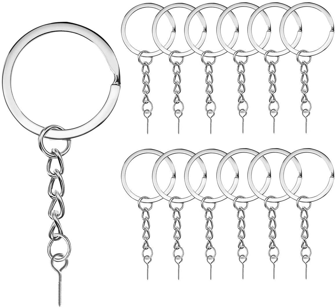 Rustark 300 Pcs Black Key Chain Rings Kit Including 100 Pcs Keychain Rings with Chain and 100 Pcs Open Jump Ring Come with 100 Pcs Screw Eye Pins for Jewelry Making 20mm 25mm 30mm 35mm 