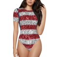 thumbnail image 1 of Balery America Flag Glitter Body de cuello redondo de manga corta para mujer Tops de manga corta Tops básicos-Small, 1 of 7