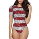 thumbnail image 1 of Balery America Flag Glitter Body de cuello redondo de manga corta para mujer Tops de manga corta Tops básicos-Large, 1 of 7
