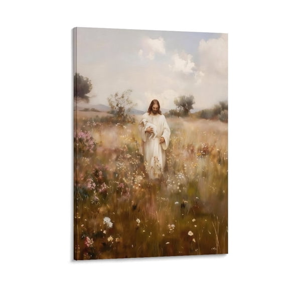 YarnArtistry Jesus and the Lamb Canvas Wall Art Jesus Holding the Lost Lamb Wall Decor Pictures Christian Bible Story Religious Artwork for Bedroom Living Room Home Decoration