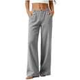 thumbnail image 2 of ClodeEU Women's Elastic Waist Straight Leg Pants,Casual Loose Trousers with Pockets Gray,Women's Plus M, 2 of 6