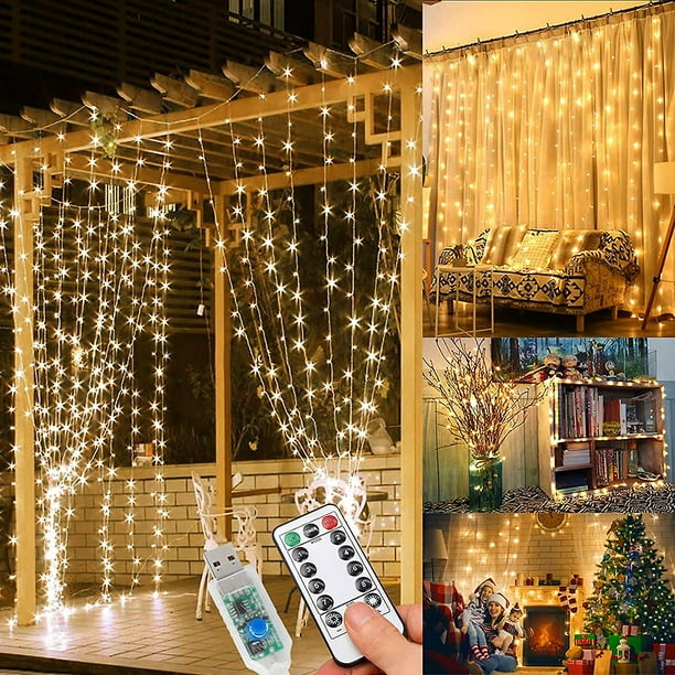 Guirlande lumineuse de fenêtre de Noël 5 étoiles 96 LED alimentée par  batterie avec 8