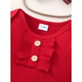 thumbnail image 6 of Elippeo Baby Girl Christmas Clothes 3M 6M 12M 18M Ribbed Long Sleeve Romper with Plaid Flare Pants and Bow Headband Outfit, 6 of 9