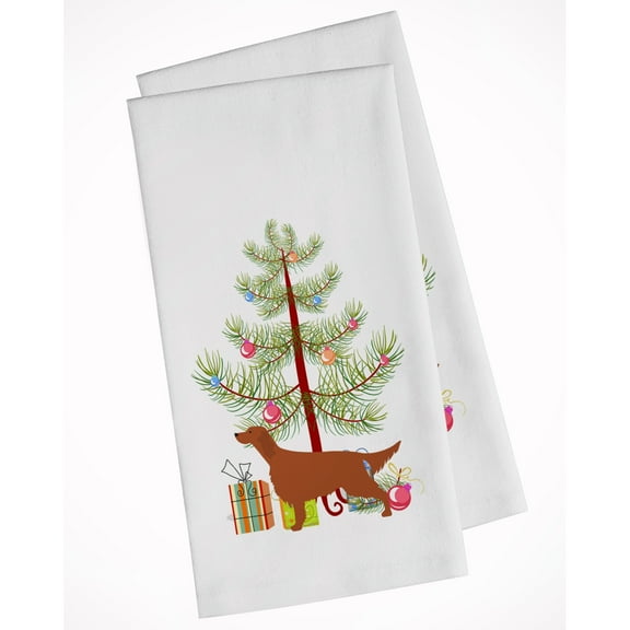 Irish Setter Merry Christmas Tree White Kitchen Towel Set of 2 Dish Towels