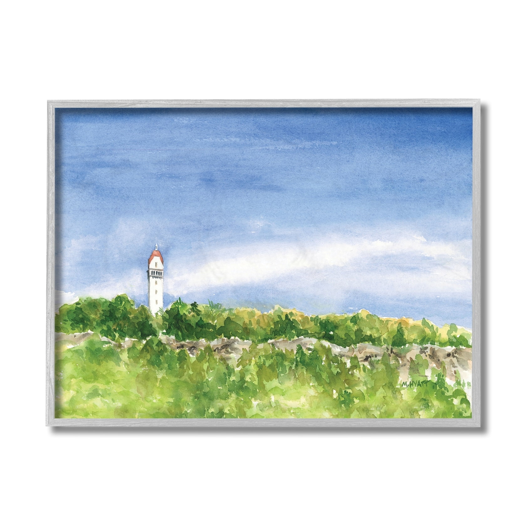 Stupell Industries Heublein Tower Forest Overlook Soft Watercolor Landscape Grey Framed, 11 x 14, Design by Melissa Hyatt LLC
