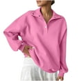 thumbnail image 6 of ClodeEU Womens Fleece Oversized Sweatshirts,Long Sleeve Half Snap Stand Collar Pullover Tops Pink,Womens Plus S, 6 of 8