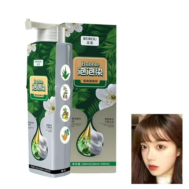 Easy-to-Use Bubble Hair Dye Shampoo, 1x Plant-Based Hair Washing Color Cream, Natural Permanent Solution for Gray Coverage, At-Home Salon Hair Coloring Kit