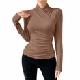 thumbnail image 2 of Long Sleeve Shirts for Women Fitted Shirts Fall Outfits Draped Tops for Women High Neck Flowy Top Casual Tops Y2k Formal Tops Cute Long Sleeve Tops Henley Tops, 2 of 4